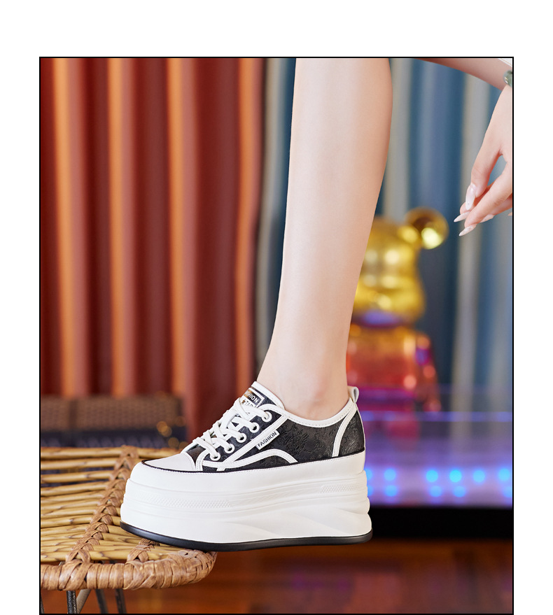 Giày sneaker nữ đế dày độn cao bên trong phong cách bánh xốp — Màu be chi tiết 12