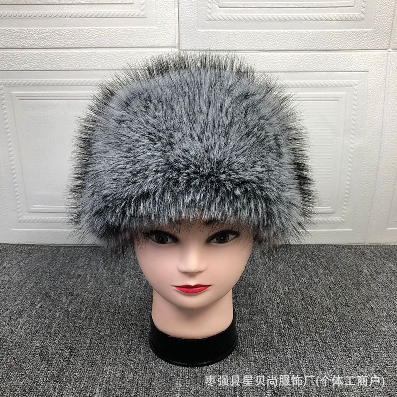 2025跨境双色仿狐狸毛绒帽子大帽秋冬加厚男女帽防寒保暖水桶帽|undefined
