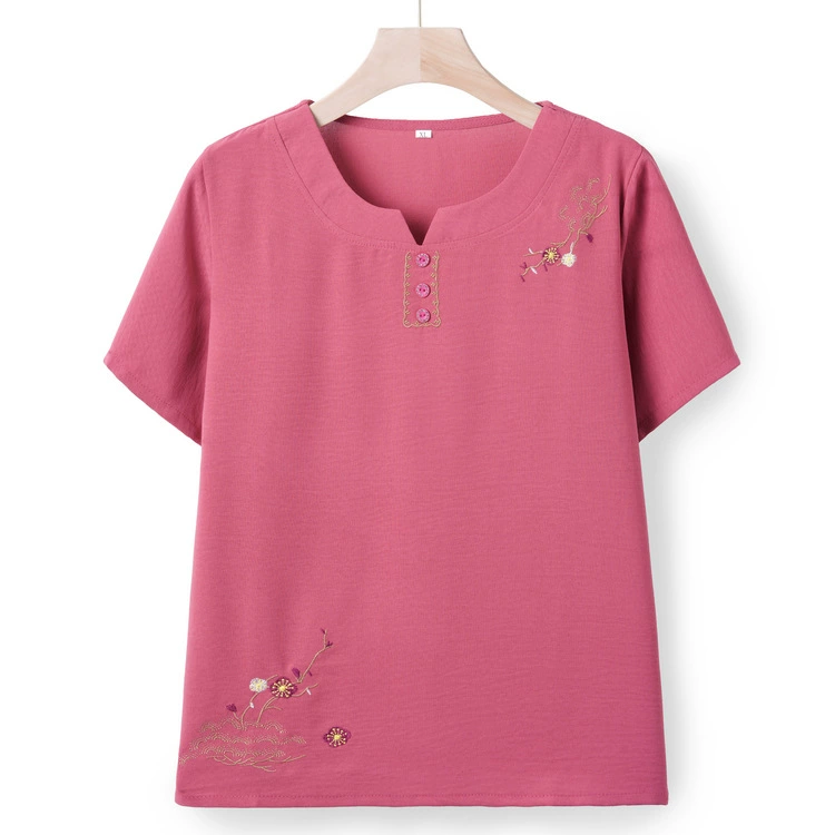 Мама летняя женская футболка с круглым вырезом женская 2024 новый средний и пожилой летний топ с короткими рукавами бабушка маленькая рубашка