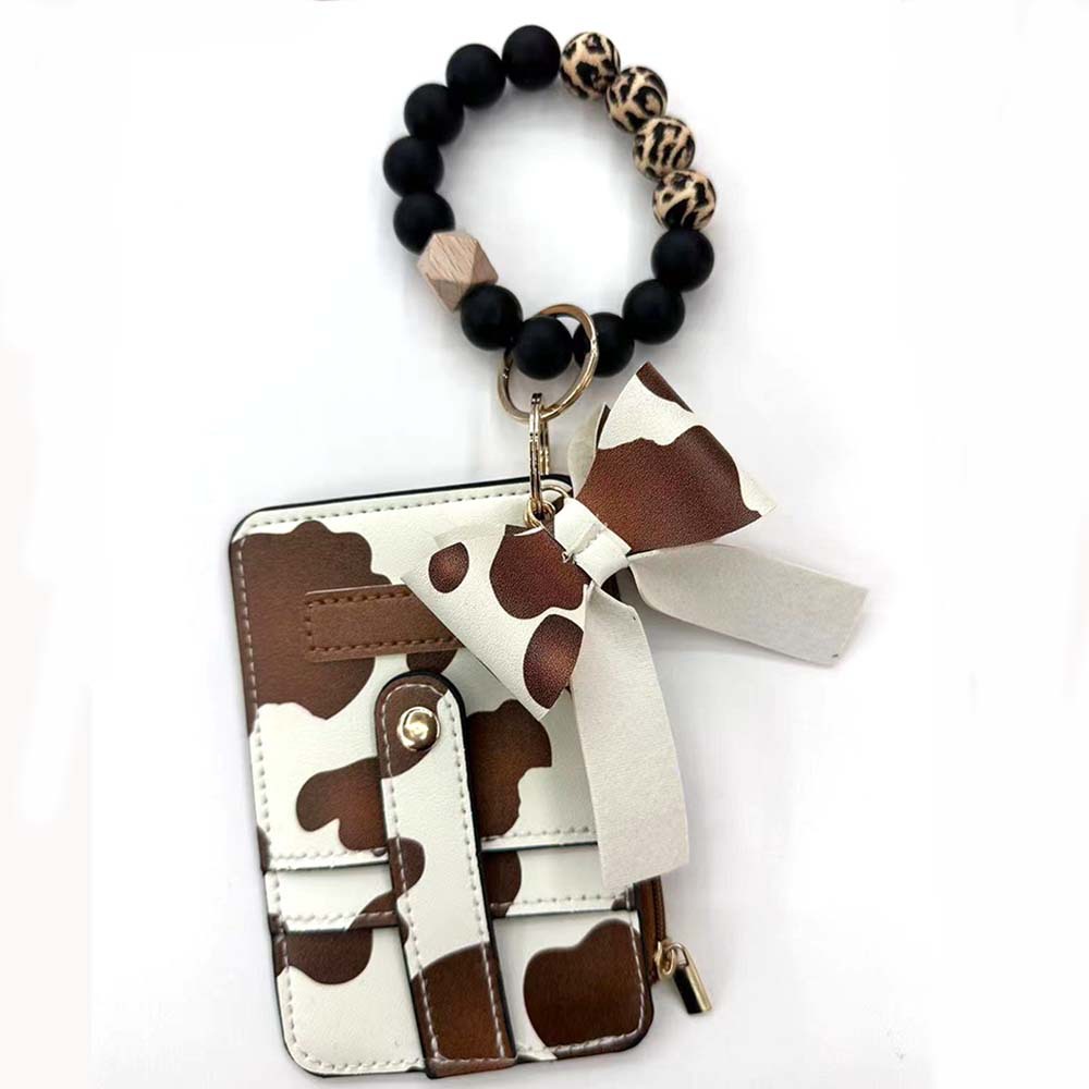 Pu Leather, Silica Gel Material Modern Style Cow Pattern Pu Leather Silica Gel Beaded Unisex Keychain