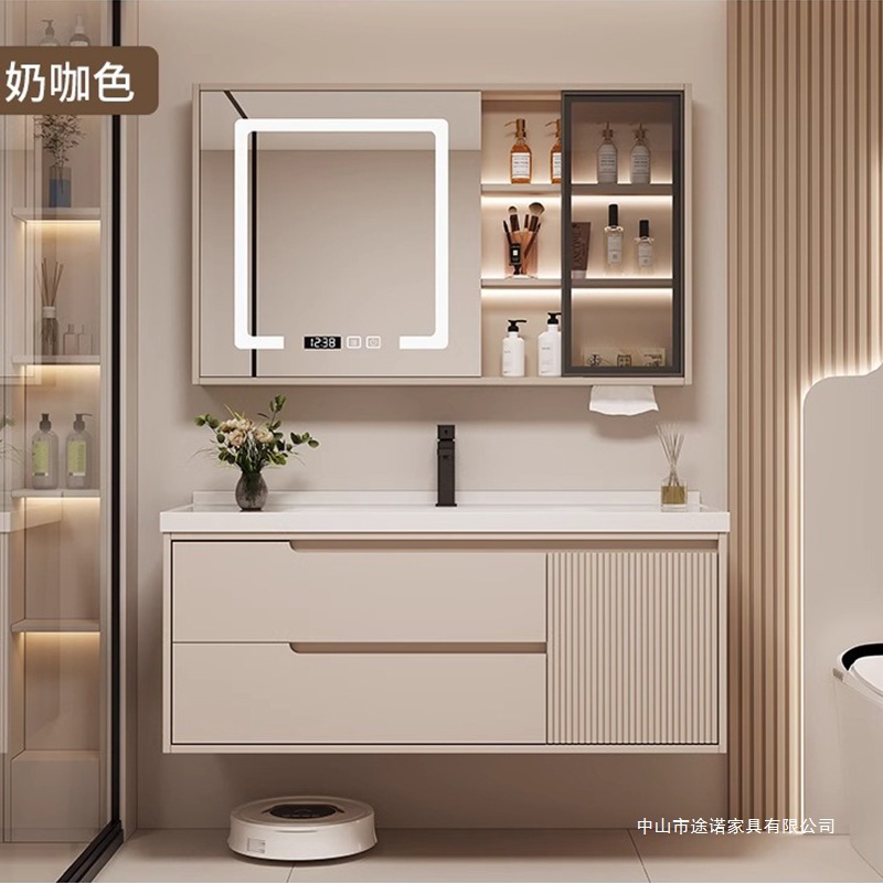 Modern Simple Solid Wood Household Ceramic Integrated Basin Bathroom Cabinet Combination Bathroom Washbasin Washbasin