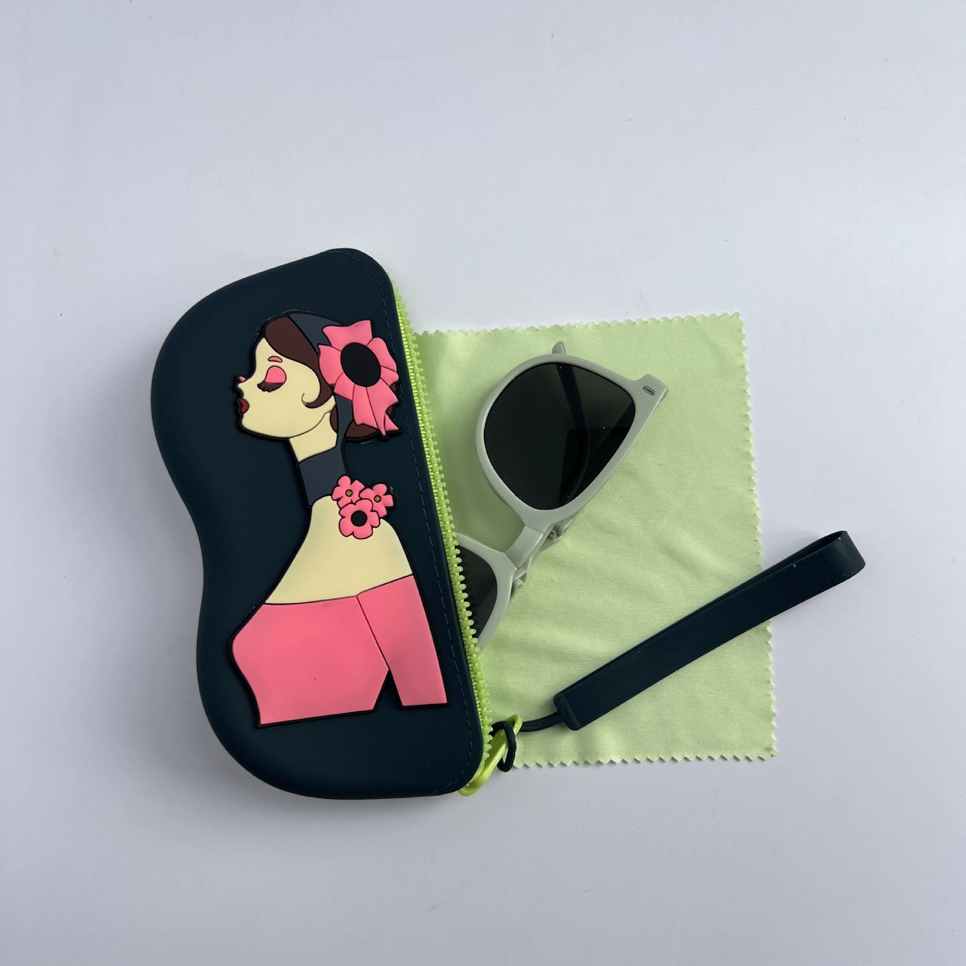 Cartoon cute handheld silicone glasses, protective sunglasses, storage system