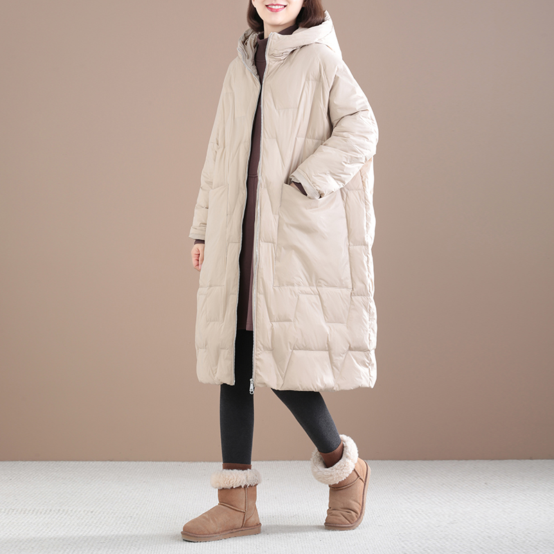 Women's Clothing Large size flesh covering medium and long hooded thick casual Warm jacket jacket_voghion.com