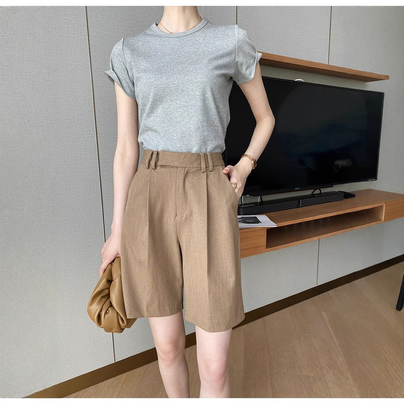 2025 Spring/Summer New Bermuda Suit Shorts Women's Versatile Mid-Length Commuter High-Waisted Straight Pants