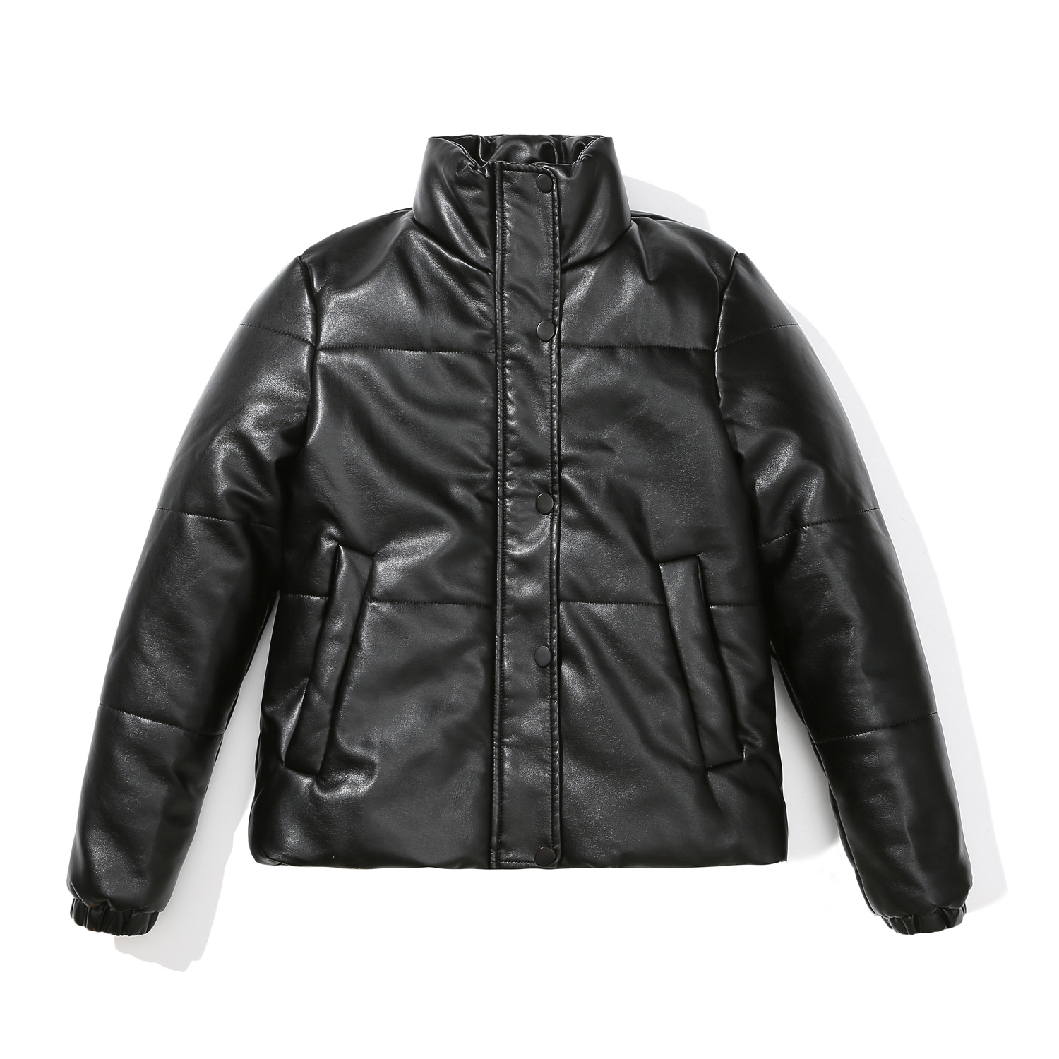 Chaqueta Corta Acolchada de Piel Sintética, PU, Cálido, con Cremallera y Cuello Alto, para Otoño e Invierno image 8