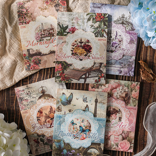 Retro hand account collage base material paper ins wind plant flower hand account material notes non-sticky landscaping stickers