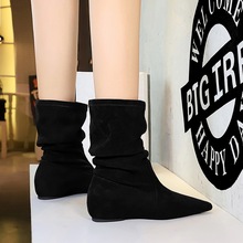 6383-6 boots for children, mid length slim boots, retro versatile, with raised suede inside, fashionable nude boots, single boots, pointed short boots