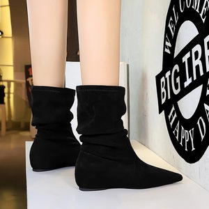 6383-6 boots for children, mid length slim boots, retro versatile, with raised suede inside, fashionable nude boots, sin