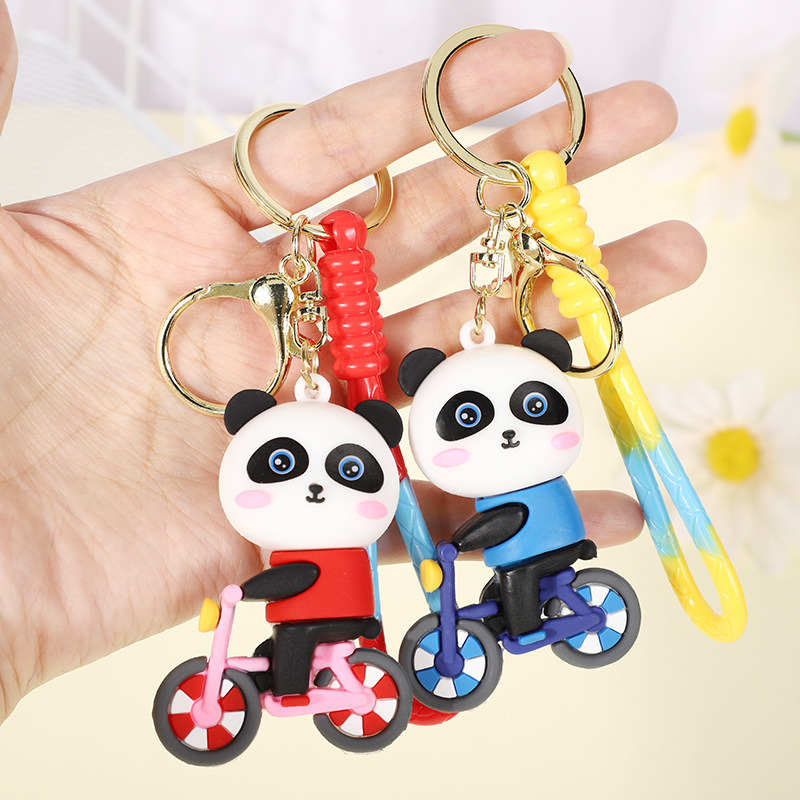 Creative cartoon cute sports bicycle panda keychain pendant ornaments schoolbag bag children gift wholesale