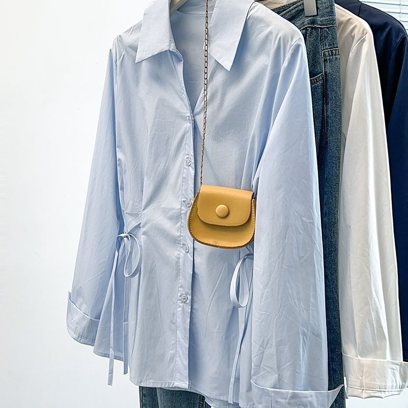 2026 Spring and Autumn New Fashion Design for Slightly Chubby Plus Size Women: Stylish Waist-Cinching Slimming Commuter Drawstring Shirt Top for Women