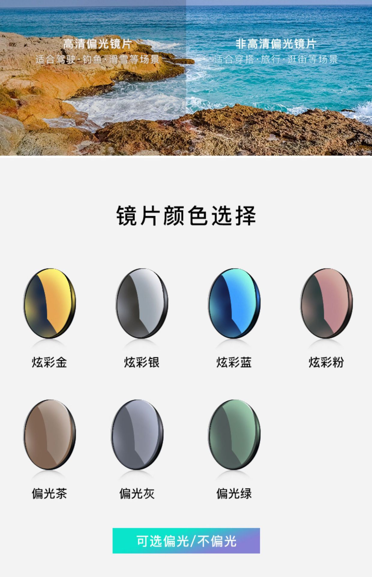 PC Polarized High-Definition Sunglasses Lenses with Gradient Tint - Monochrome Iridescent Color Lenses REVO Coated Lenses