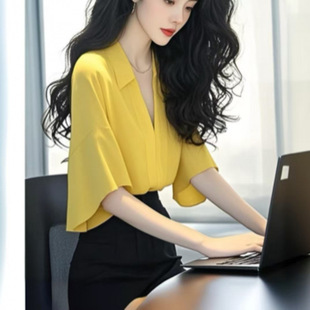 Foreign Trade Women's Clothing, Light Luxury and High-End Chiffon Tops, Light and Mature Style, French Niche, Non-Colliding, Slim and Loose Shirts for Women