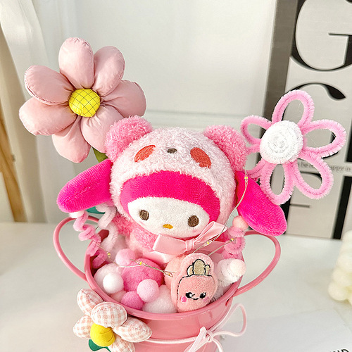 Plush immortal flower potted cartoon animal figurine doll holding flowers for teachers Chinese Valentine's Day gift Teacher's Day gift