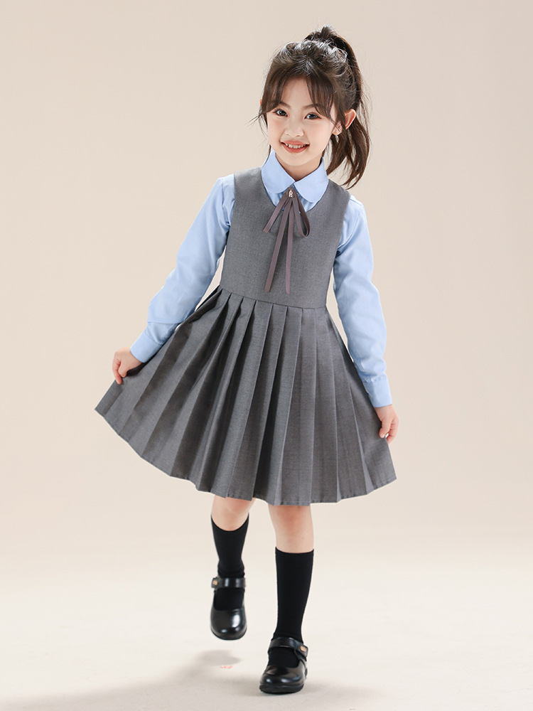 Vestido de niña, traje de estilo universitario, falda de chaleco para niños, falda JK para niños de mediana edad, vestido de actuación, falda plisada