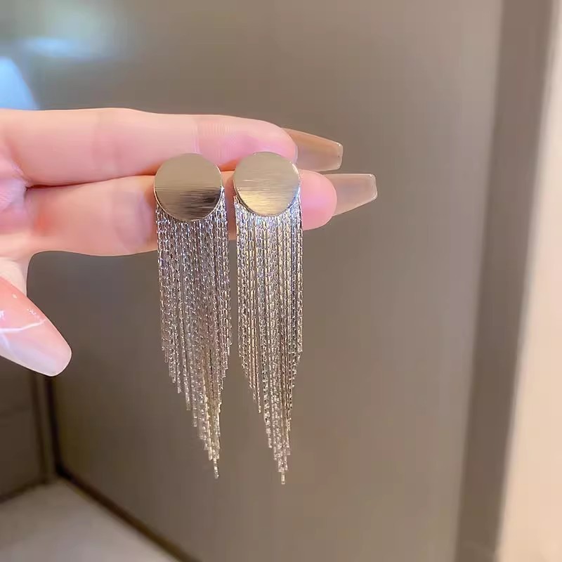 银针扭曲菱形长款金属链条流苏耳环欧美重金属风时尚耳坠耳饰|undefined