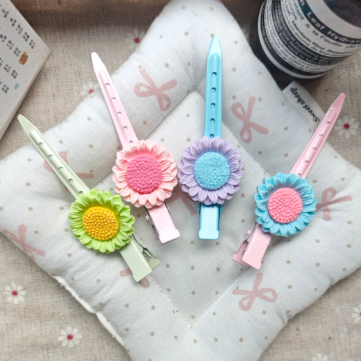 Korean Style Colorful Sunflower Hairpin Ins Cute Internet Celebrity Girl Bangs Flower Hairpin Hair Accessory Duckbill Clip