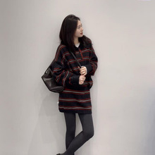 2025秋冬新款法式复古POLO领条纹显瘦宽松上衣百搭高腰半身裙套装