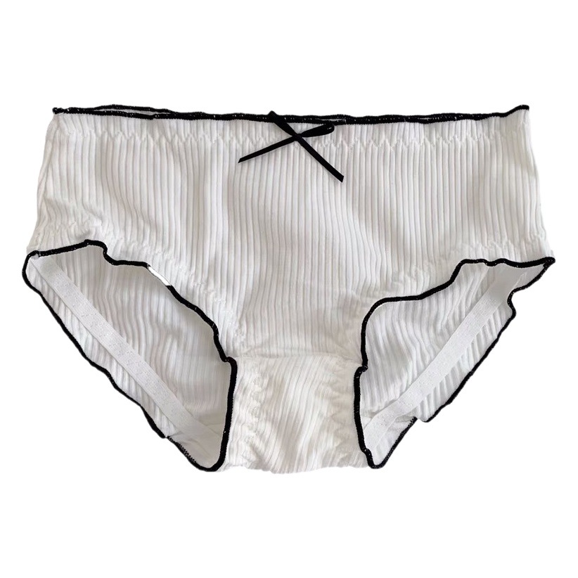 Estilo romántico y lindo: bragas básicas de algodón para mujer, de cintura media, en colores negro, blanco, gris y liso, con bordes con volantes.