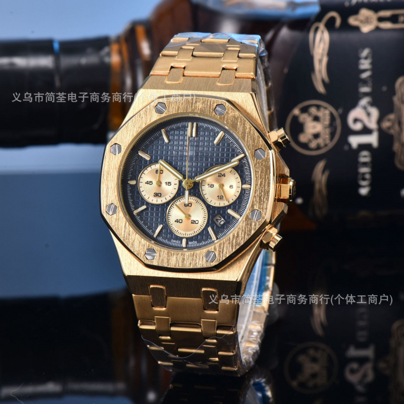 Classic Aijia Royal Oak-Style Solid Steel Band Simple and Practical European-Style Six-Hand Watch with Sweep Seconds and Calendar