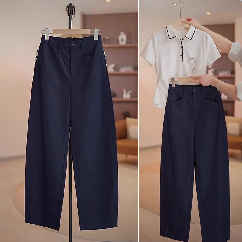 女性のためのシミタースーツパンツ 2025 新しい夏薄いハイウエストカジュアルワイドレッグパンツハイエンドドレープストレートパンツ|undefined