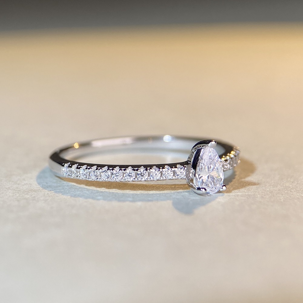 Simple Style Water Droplets Sterling Silver Inlay Zircon Rings 1 Piece