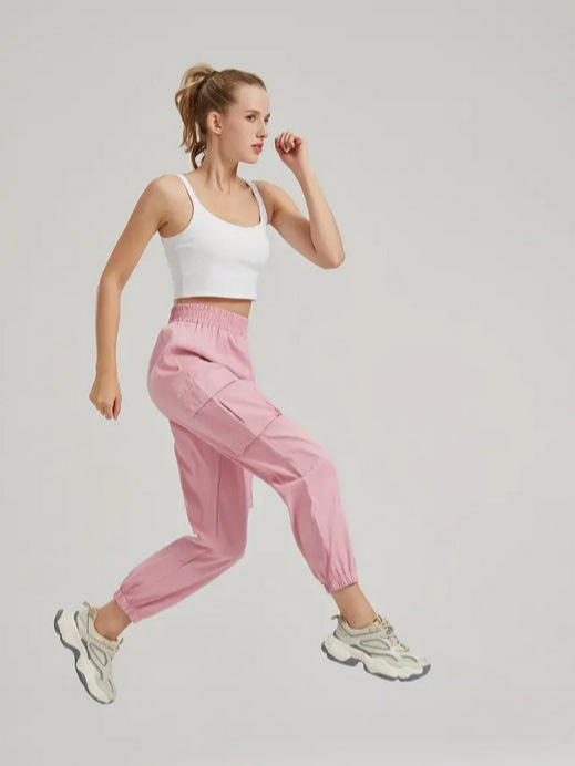 Pantalones cargo casuales de color sólido para mujer, con puños elásticos y bolsillos 3D, estilo deportivo, de Amazon Independent Site, 2025.