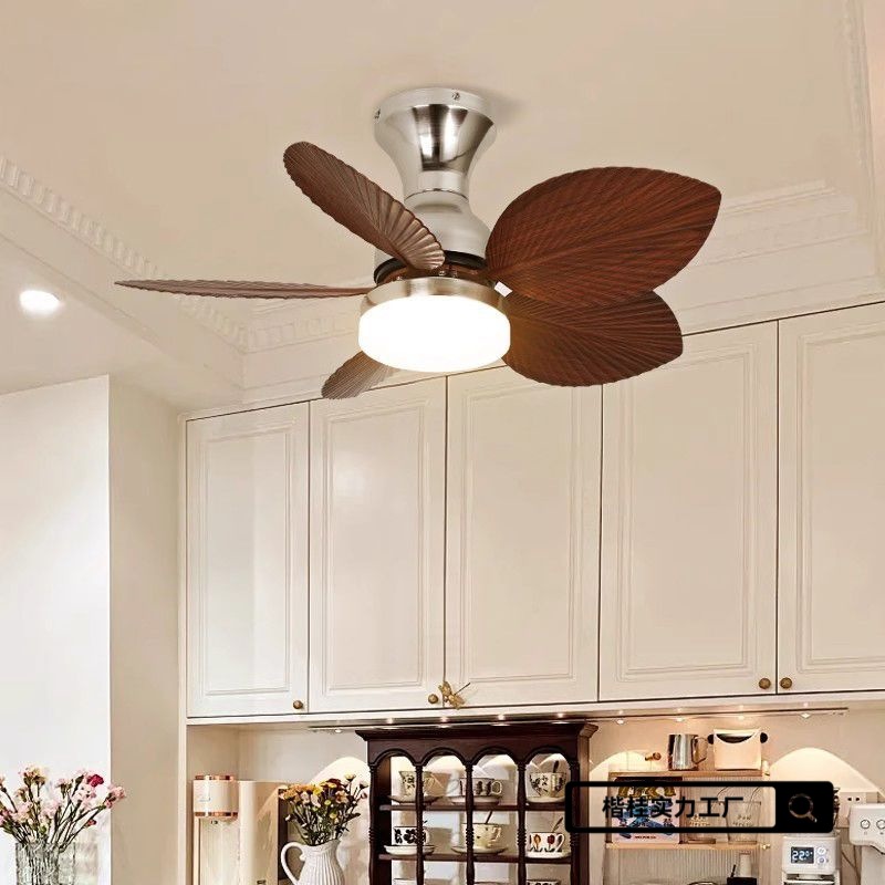 中古风扇灯吸顶吊扇灯卧室餐厅复古芭蕉叶家用低楼层一体风扇带灯