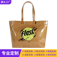 跨境手提复古文创杜邦纸袋可水洗印logo防水牛皮色揉纹女士单肩包