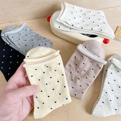 卷邊點點襪子女春秋吸汗ins潮奶油中筒襪日系文藝月子襪棉質女襪