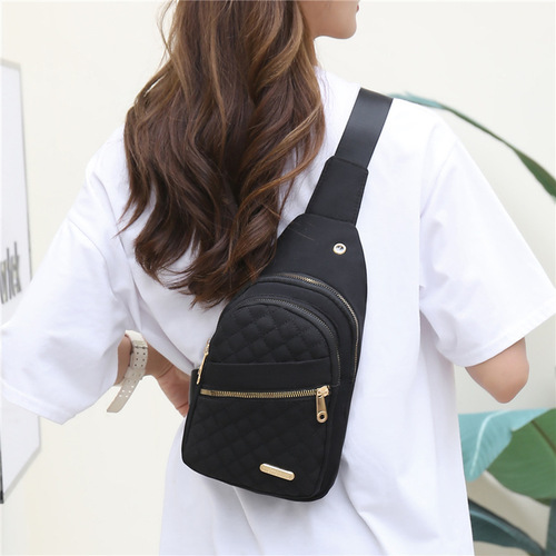 New style chest bag for women, fashionable embroidery rhombus single shoulder crossbody bag, large capacity waterproof backpack with data hole wholesale