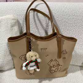2025新款卡通小狗 姜饼乐园托特包包女通勤大容量手提单肩包代发
