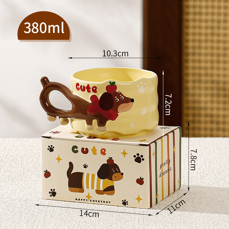 Cute salchicha cerámica taza de oficina taza de agua taza de café casera taza de pareja caja de regalo acompañante regalo
