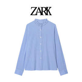 ZARK 欧美新款时尚气质潮流显瘦木耳边条纹衬衫 跨境外贸女装批发