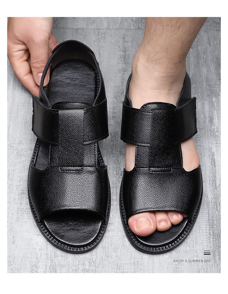 Sandal nam quai dán hở ngón chống trượt kiểu La Mã đi biển — Màu nâu, màu đen chi tiết 12