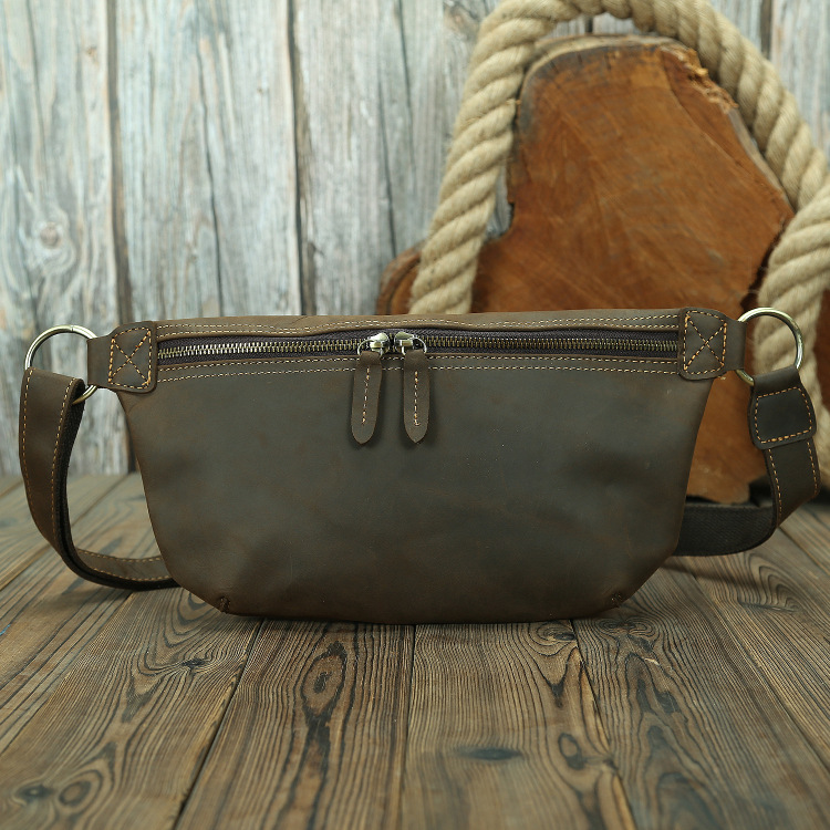 Guchao Ke verano nuevo estilo bolso de cuero para hombre bolso de pecho de cuero de caballo loco retro capa de cuero bolso de mensajero de hombro bolso de marea