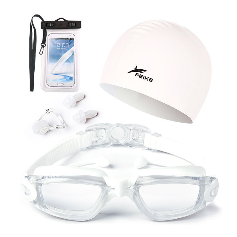 Gafas de natación para hombres de alta definición, gafas de natación anti-neblame para adultos, niños y niñas con tapones de auriculares, gafas de natación de marco grande, cubierta de sombrero