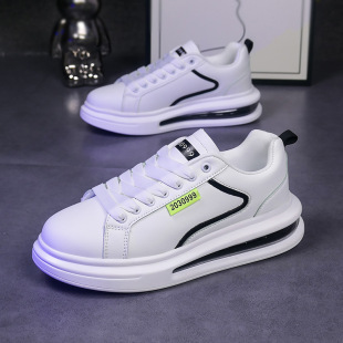 2024 Couple's Thick Bottom Air Cushion Shock Absorption Sports Casual Board Shoes Small Inner High-height Shoes Couple's White Shoes Women's Batch