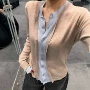 长袖圆领撞色跨境小开衫