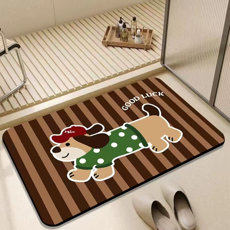 Cute Cartoon Dog Diatom Mud Bathroom Non-Slip Mat, Bathroom Absorbent Mat, Quick-Drying Non-Slip Foot Mat, Easy to Maintain