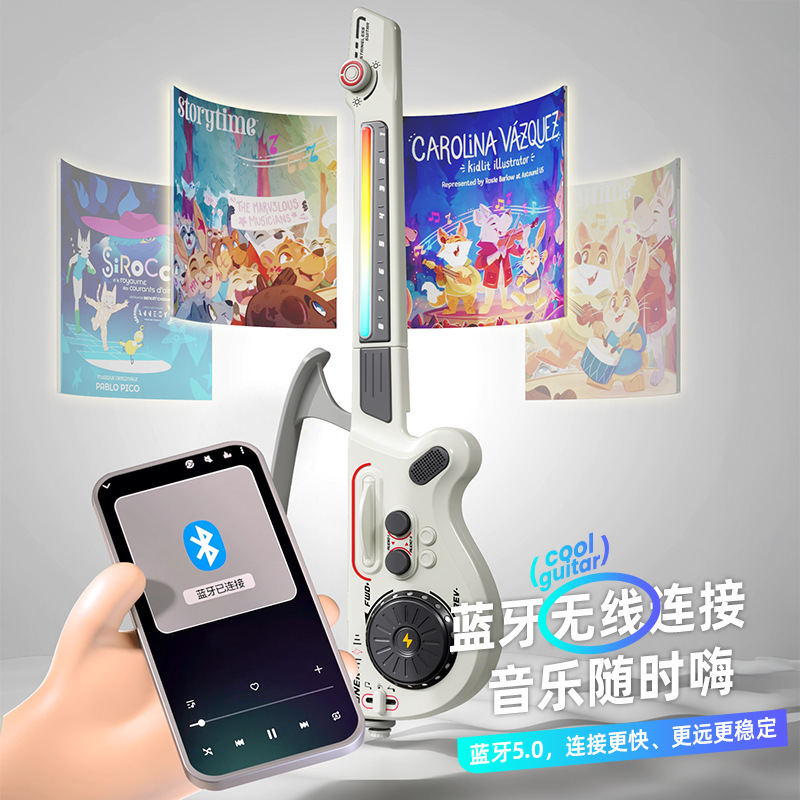 New Multifunctional Guitar Simulation Stringless Foldable Bluetooth-Connected Smart Bass Electronic Keyboard Children's Musical Instrument Toy
