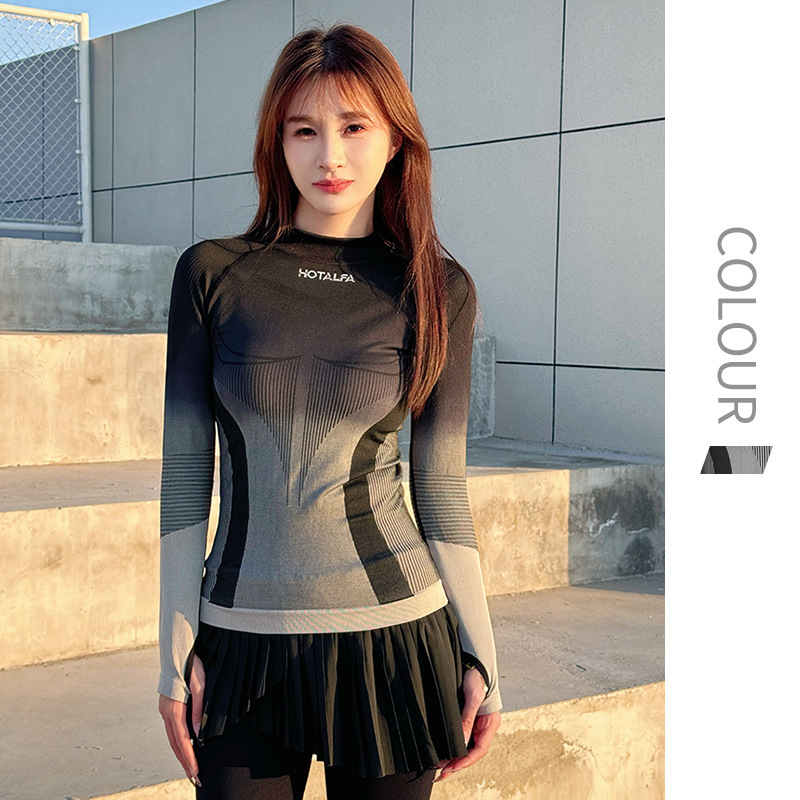 Compression Clothing Quick-Drying Seamless Yoga Clothing New Long-Sleeved Fashionable Tight Waist Running Fitness Top for Women Compression Clothing Quick-Drying Seamless Yoga Clothing New Long-Sleeved Fashionable Tight Waist Running Fitness Top for Women
