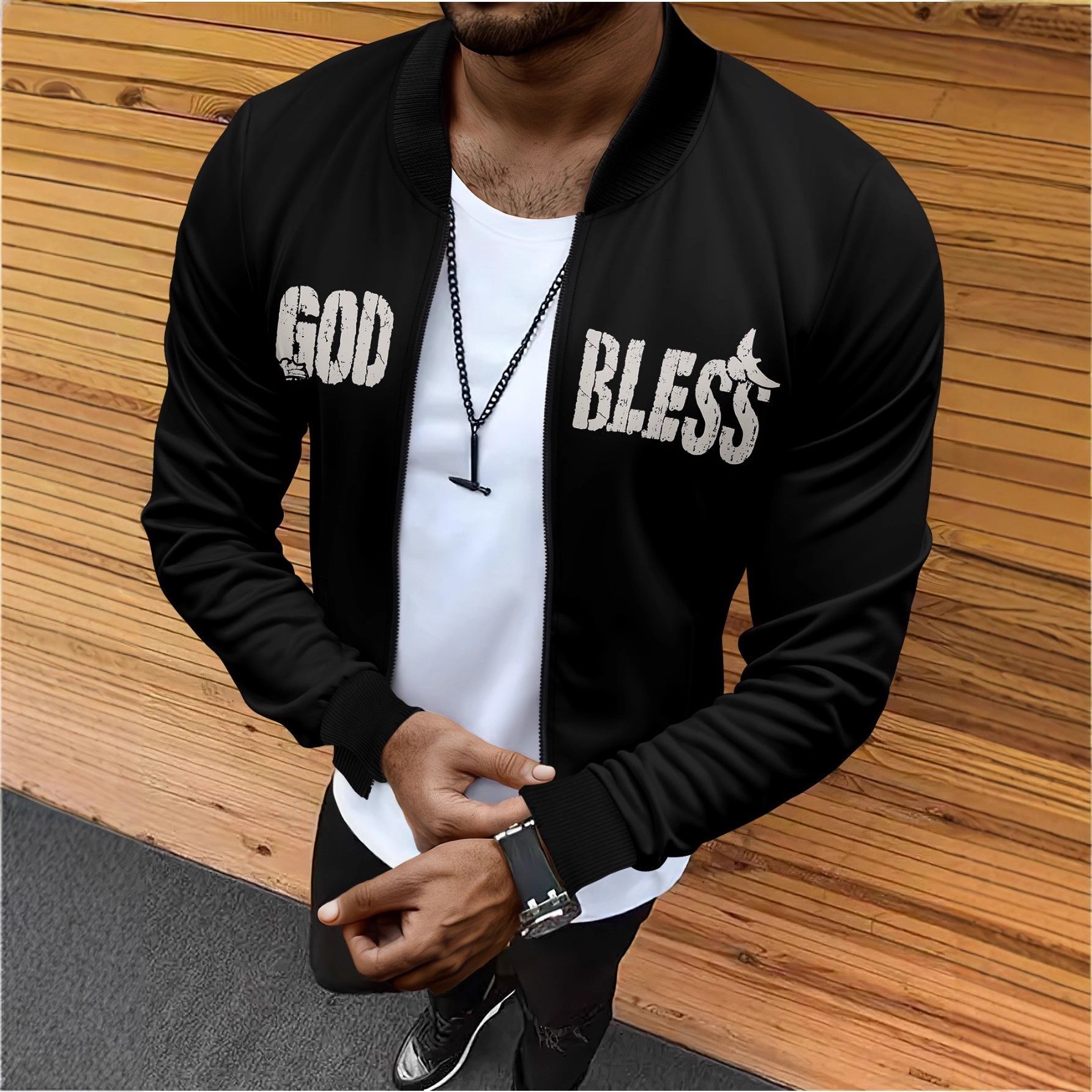 美式字母印花男士棒球服2025新款潮流春秋日常休闲夹克款