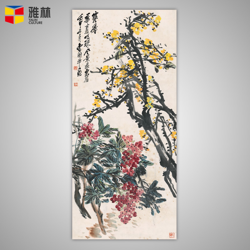 【质享家】家纺家饰-新中式_国画客厅玄关挂画竖款花鸟装饰画芯|ms