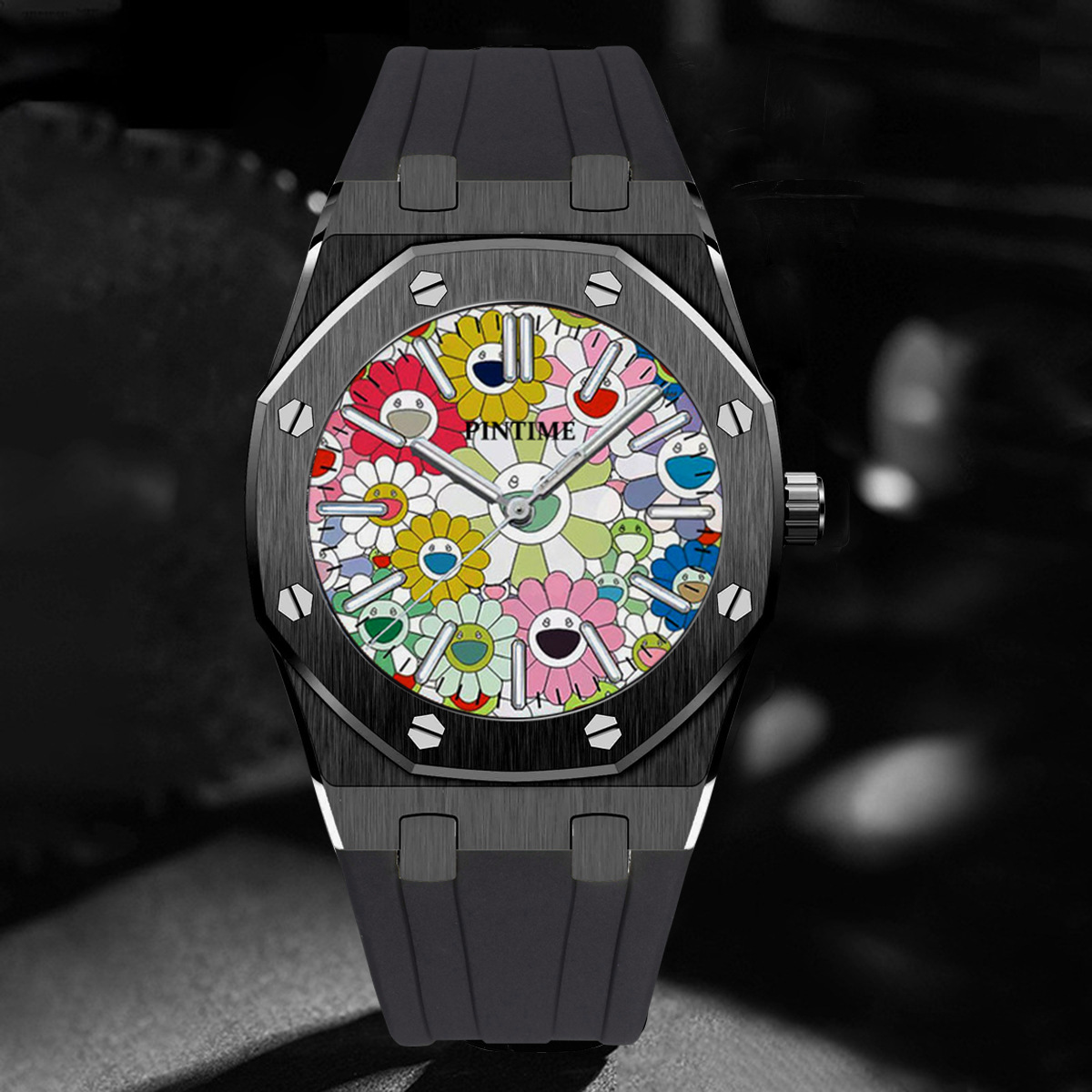 PINTIME/creative octagonal silicone watch men's advanced waterproof watch business style quartz watch