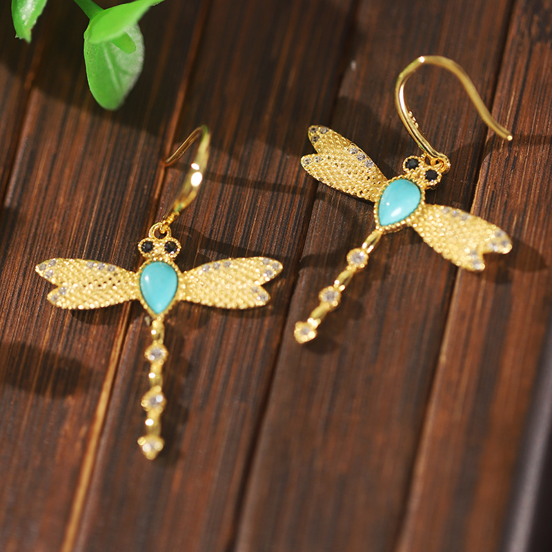 Dragonfly New S925 Silver Gemstone Fashion Inlaid Zirconium Earrings display picture 4