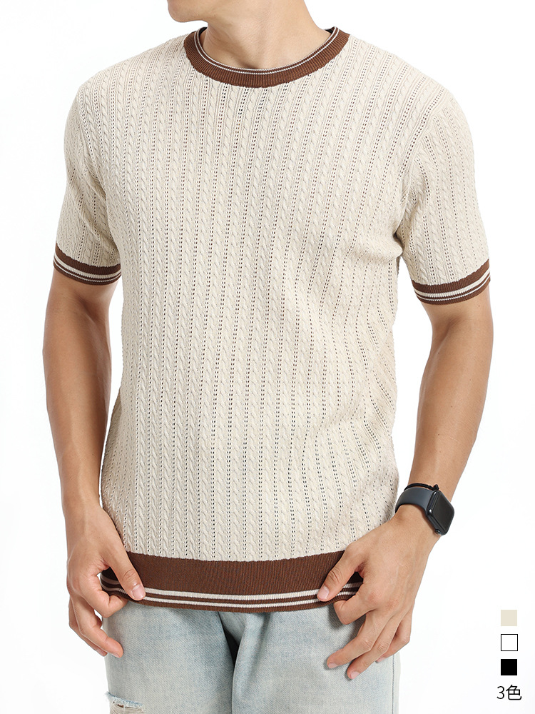 El viejo viento de hielo para hombre camiseta de manga corta de punto de cuello redondo delgado de verano casual camiseta de base de hombre de alto nivel
