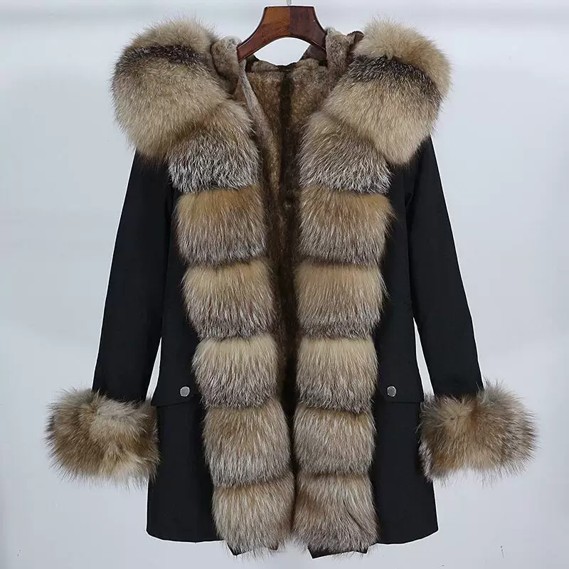 Куртка с съёмной длинной подкладкой, длина до середины, коллекция 2023, съёмный меховой воротник, разноцветные размеры