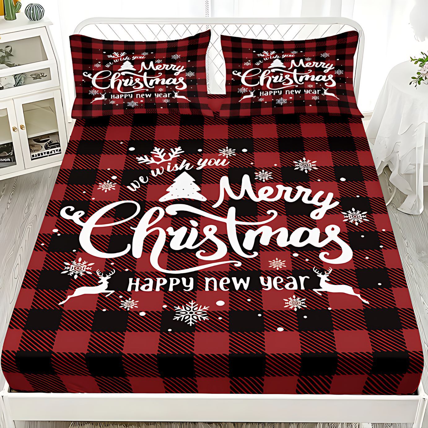 TEMU / JIT transfronterizo textil de moda de Navidad impresión digital HD cama de cama de cama de almohada de cama