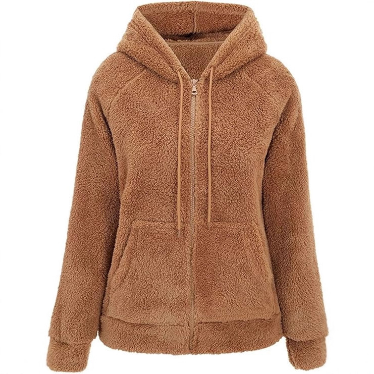 2025 Autumn and Winter Cross-Border Women's Hooded Zipper Teddy Velvet Sweatshirt Thickened Warm Stuffed Cardigan Jacket