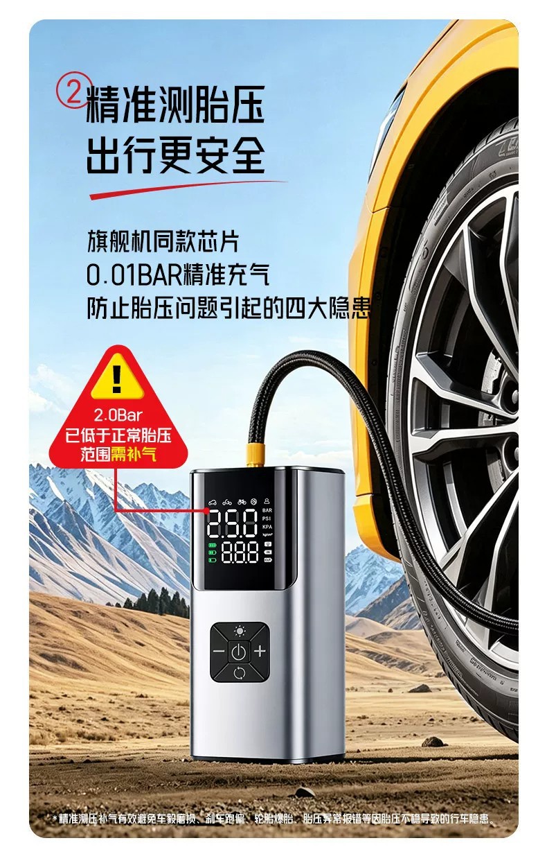 Car-mounted wireless air pump, portable car air pump, electric car tire high-pressure inflator